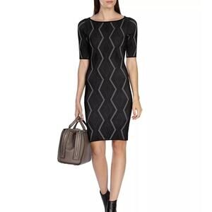 Karen Millen Zigzag Bandage Dress S Black Round Neck Short Sleeve Zigzag Bodycon